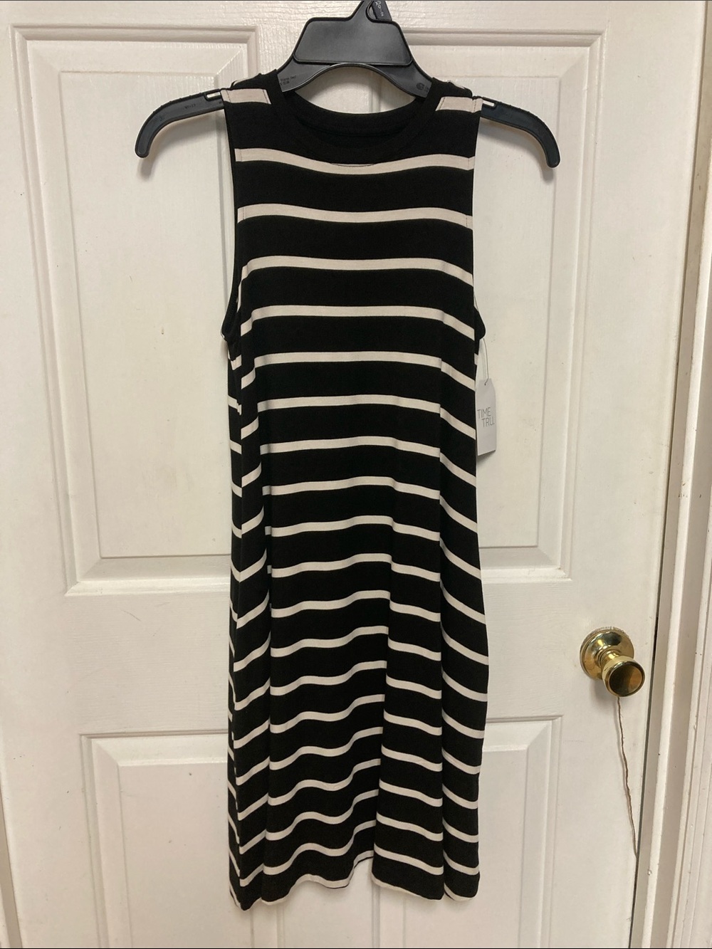 Time and Tru Black and white Striped Sleeveless Midi Dress